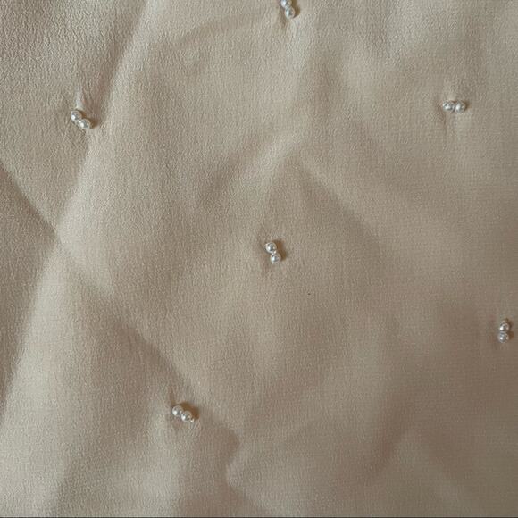 Vintage 1980s Trifles Silk Blouse Pearls All Over Elegant High Neck Cream 10 - Picture 8 of 13